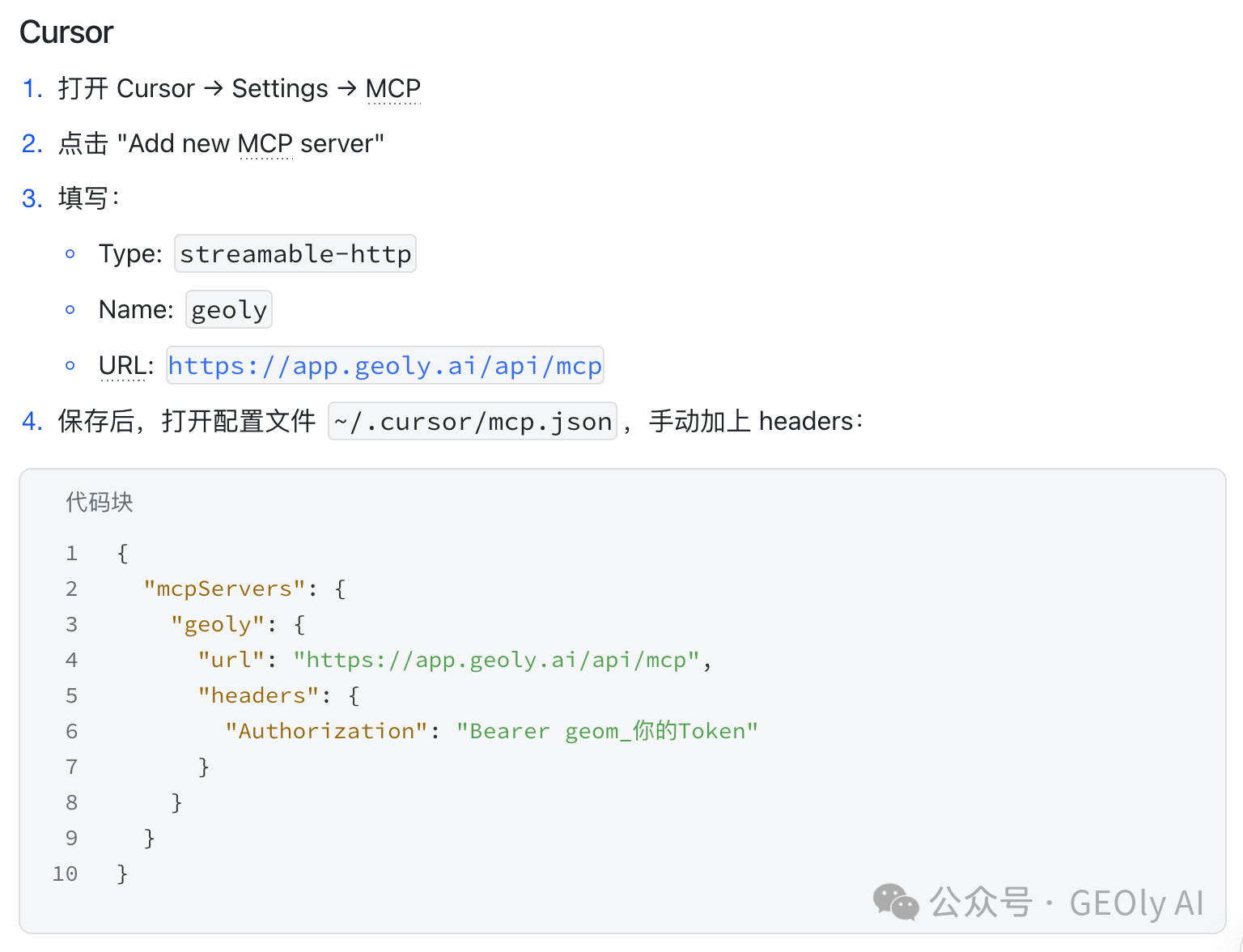 GEOly MCP 配置入口截图 2