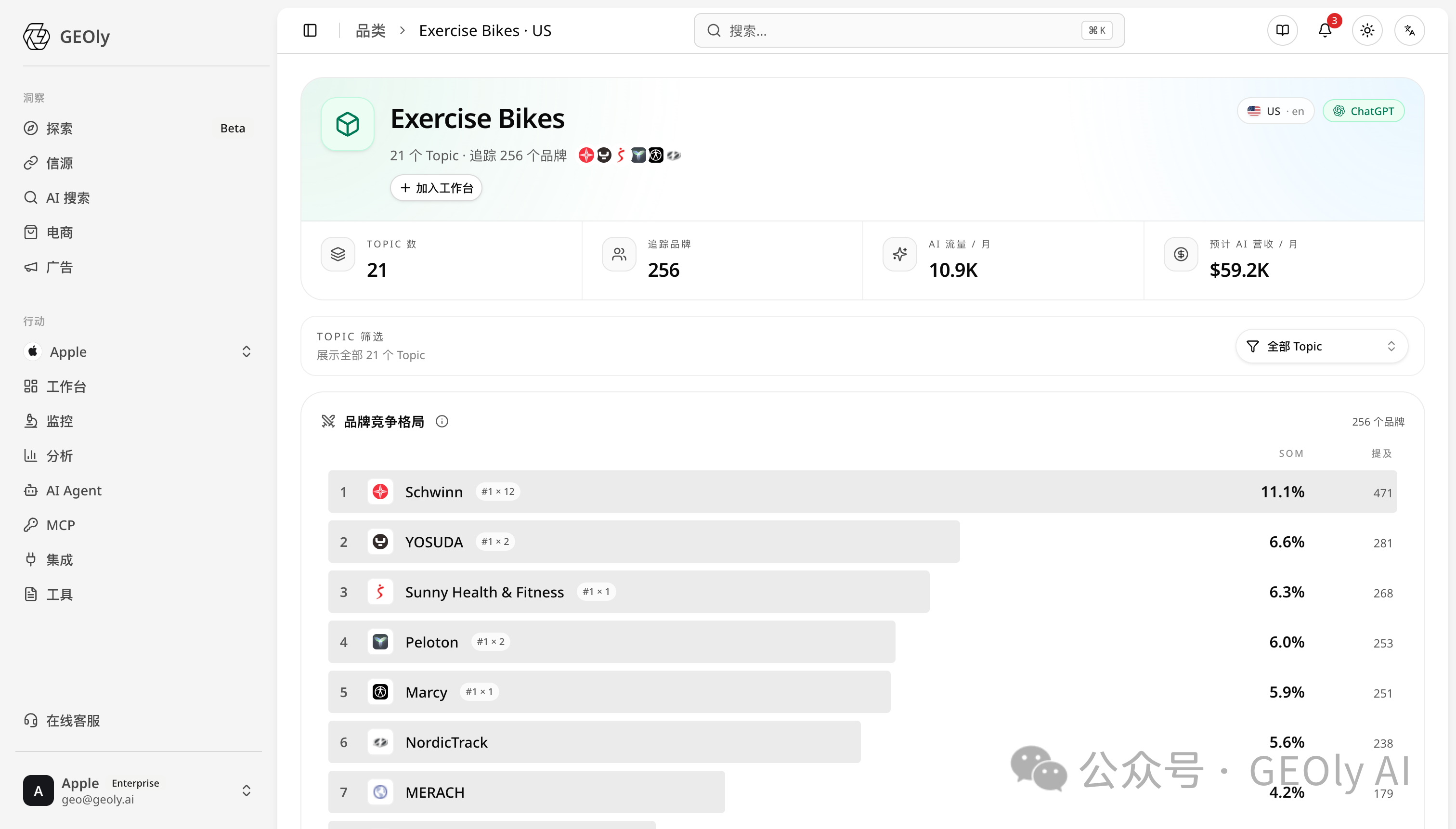 E-Bike 泛词与细分品类流量分布图