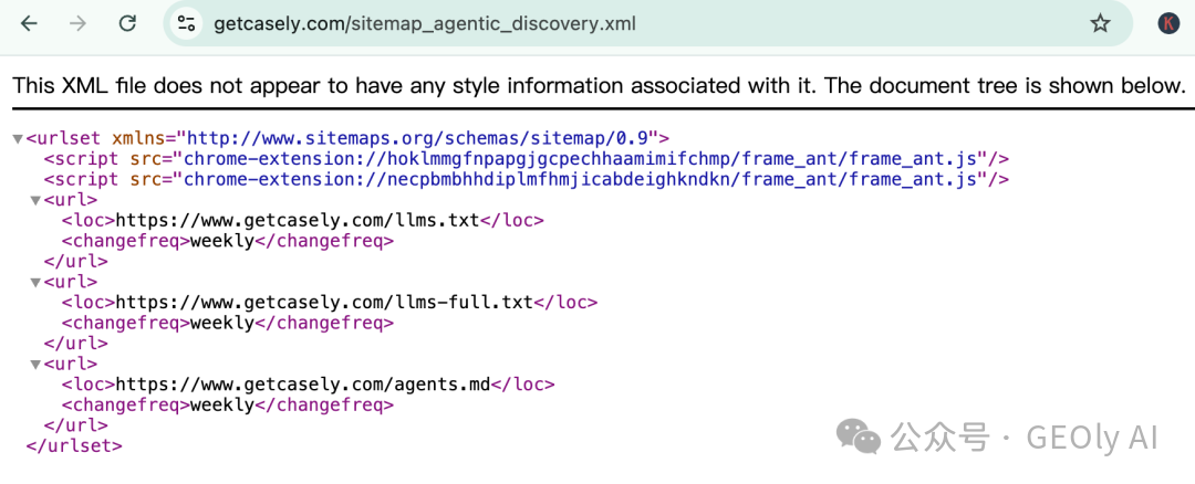 主 sitemap 与 agentic discovery 子地图职责分离示意图