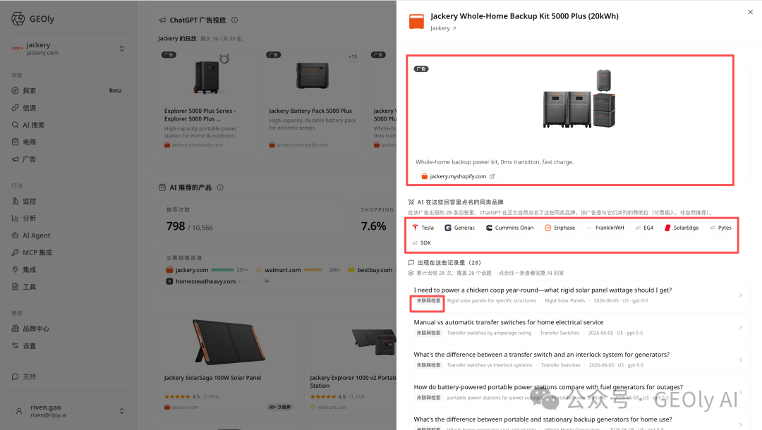 Jackery ChatGPT 广告机会观察图
