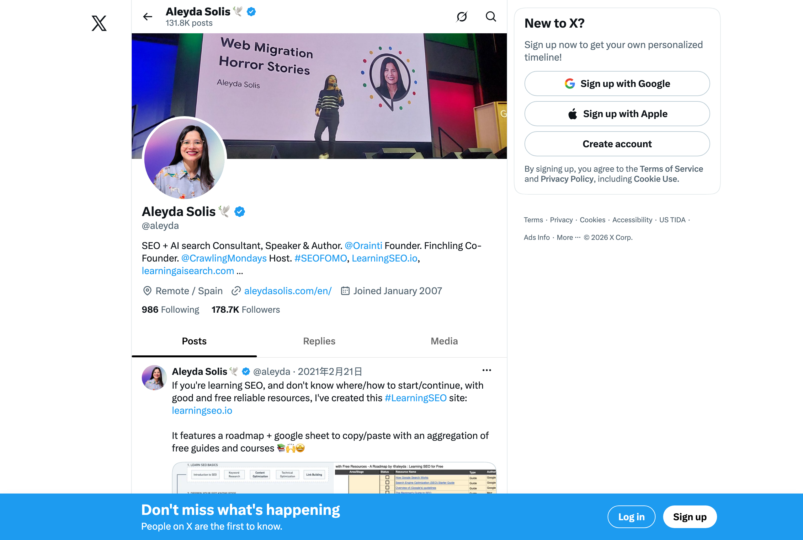 Aleyda Solis's X profile @aleyda — GEO/AEO expert followed in GEOly's Expert Watch — source: x.com