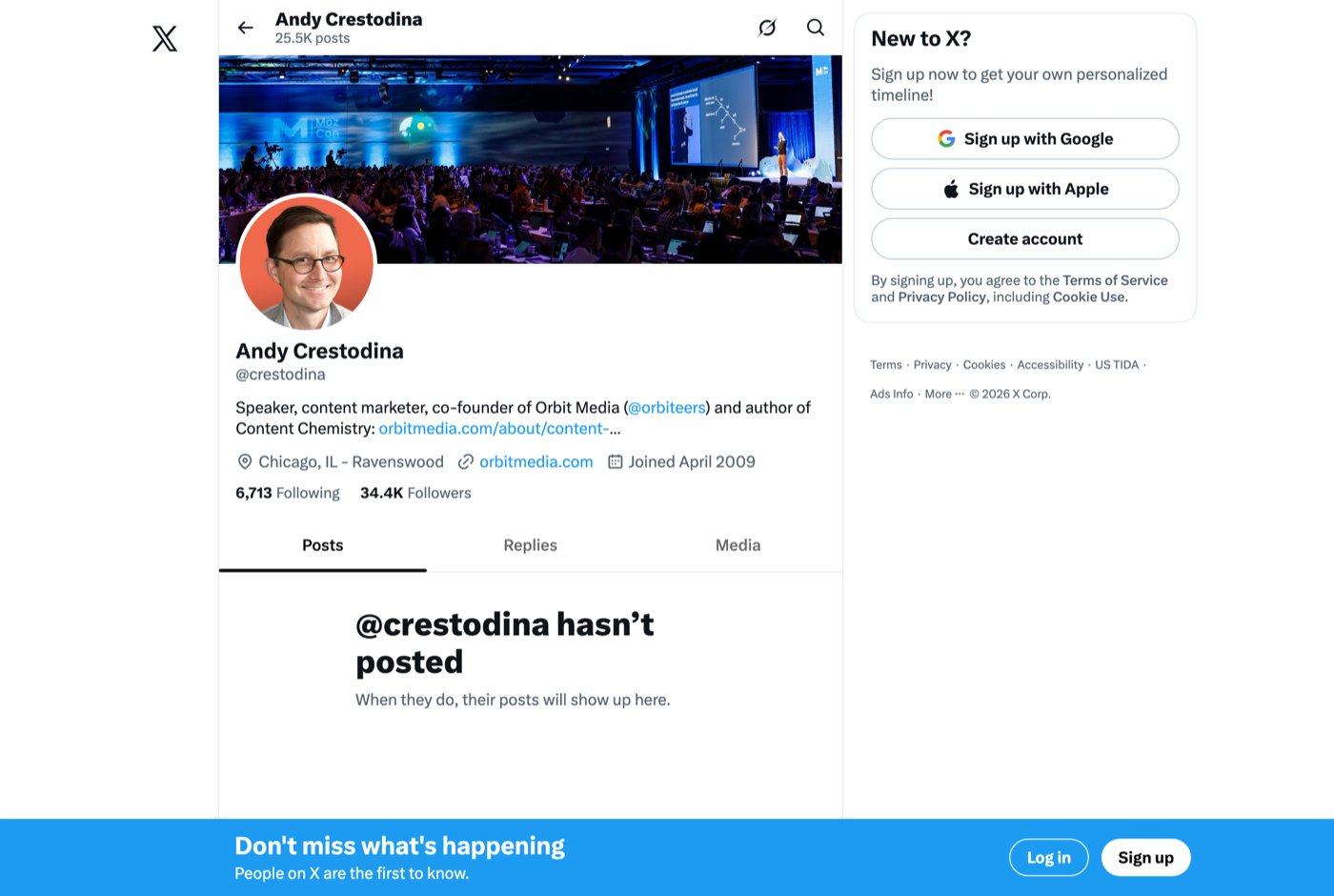 Andy Crestodina 的 X 主页 @crestodina——GEOly 专家观察收录的 GEO/AEO 专家——来源:x.com