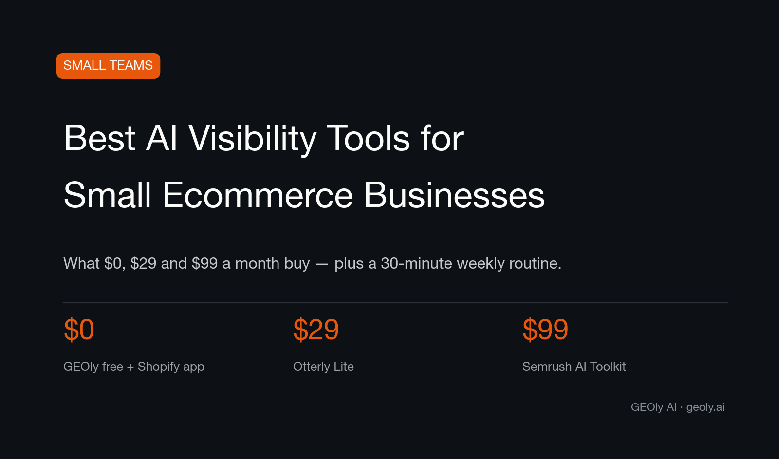 Cover for the guide to the best AI visibility tools for small ecommerce businesses on a budget — Source: GEOly AI (geoly.ai)