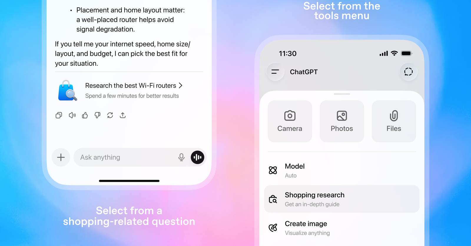 ChatGPT shopping research mode surfacing product recommendations inside the chat — source: geoly.ai