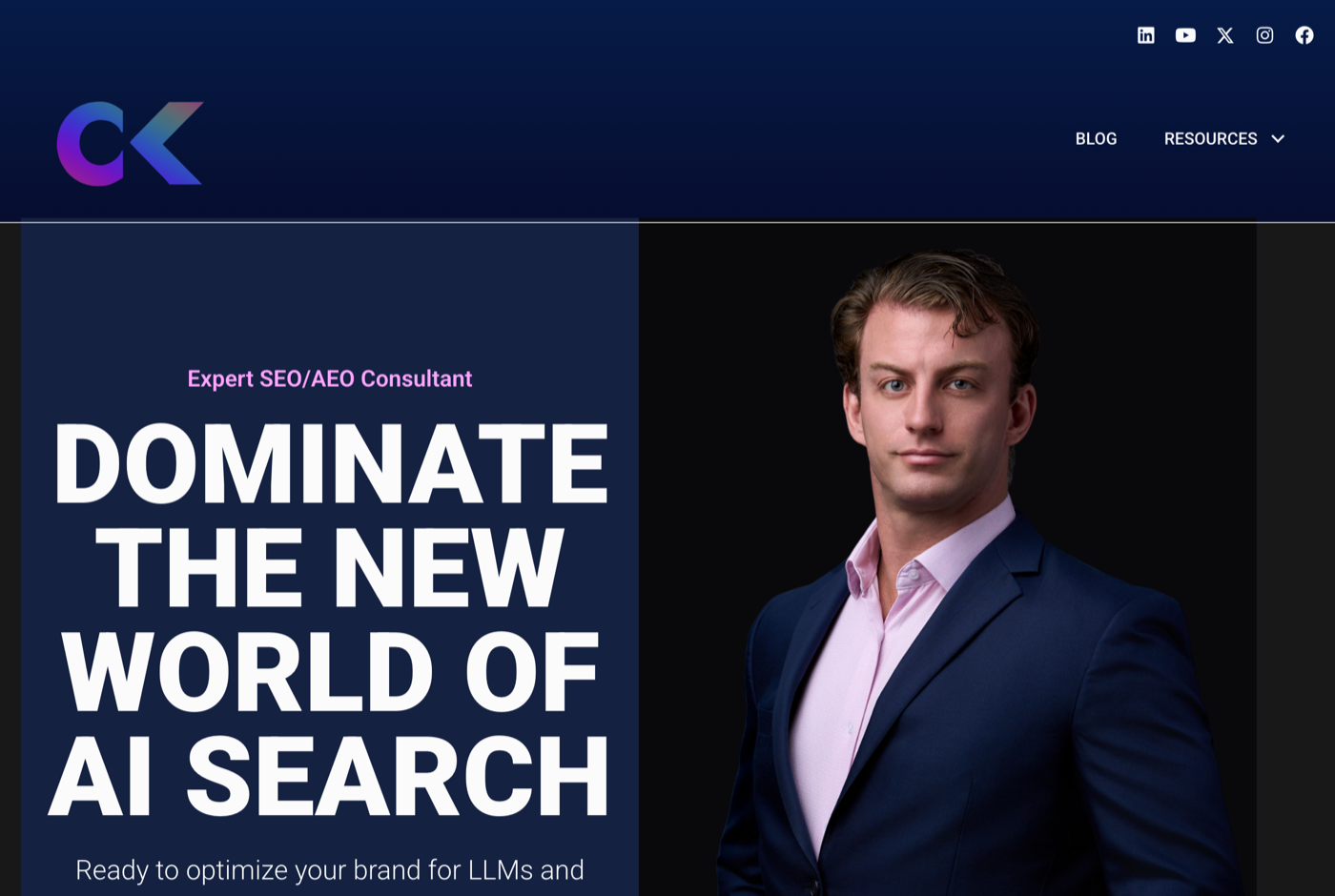 Connor Kimball 的官网 connorkimball.com 截图——Cairrot 联合创始人兼 CEO · 高客单服务的 AEO/GEO——来源:connorkimball.com