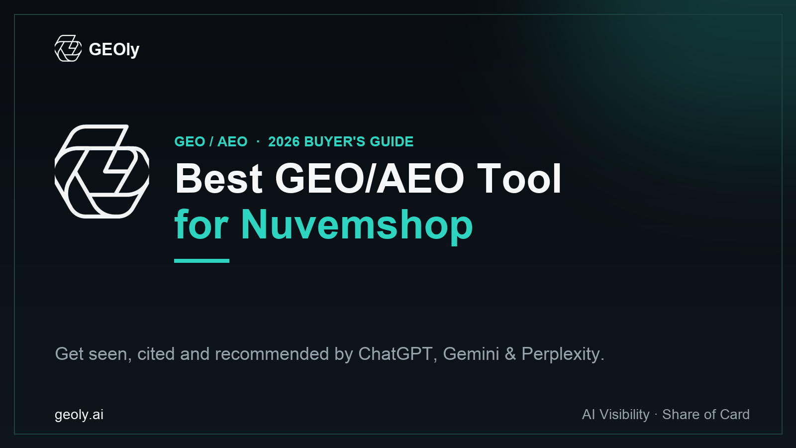 GEOly AI — best GEO/AEO tool for Nuvemshop / Tiendanube brands (2026 buyer's guide cover with GEOly logo)