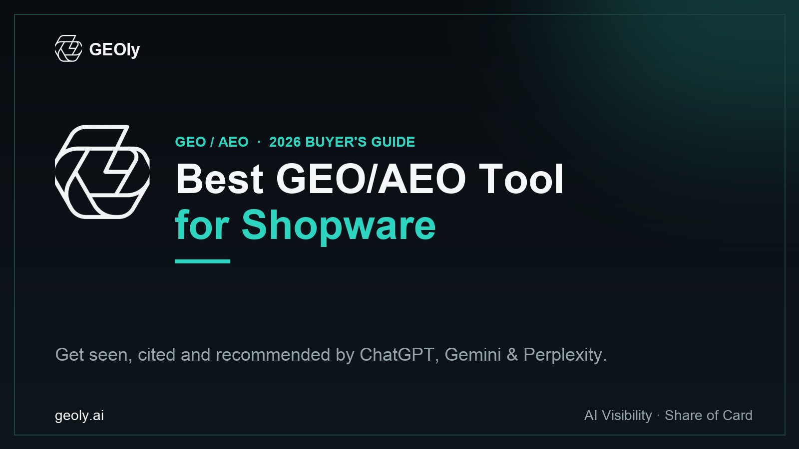 GEOly AI — best GEO/AEO tool for Shopware brands (2026 buyer's guide cover with GEOly logo)