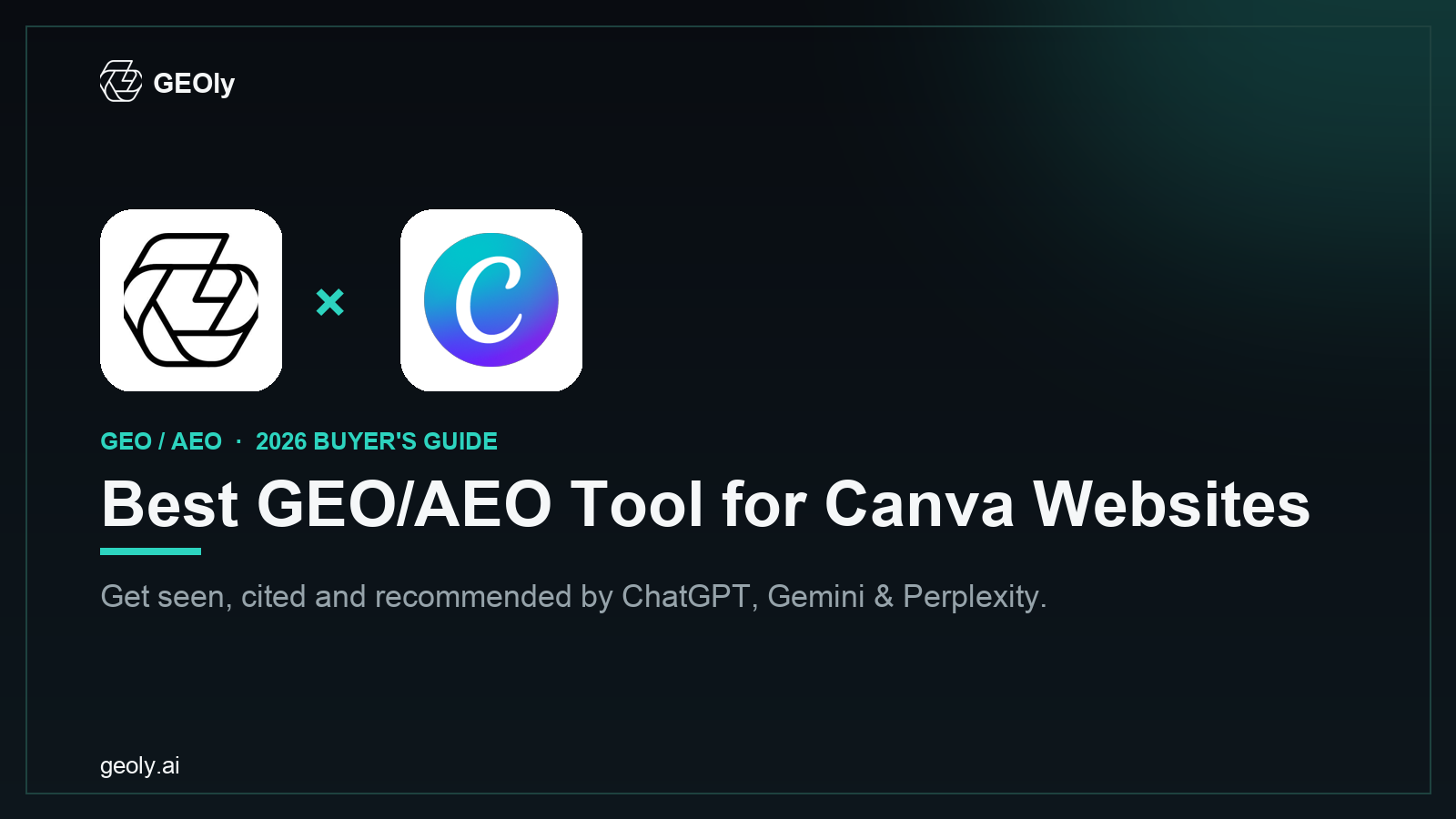 GEOly AI x Canva Websites — best GEO/AEO tool for Canva Websites brands (2026 co-branded cover)