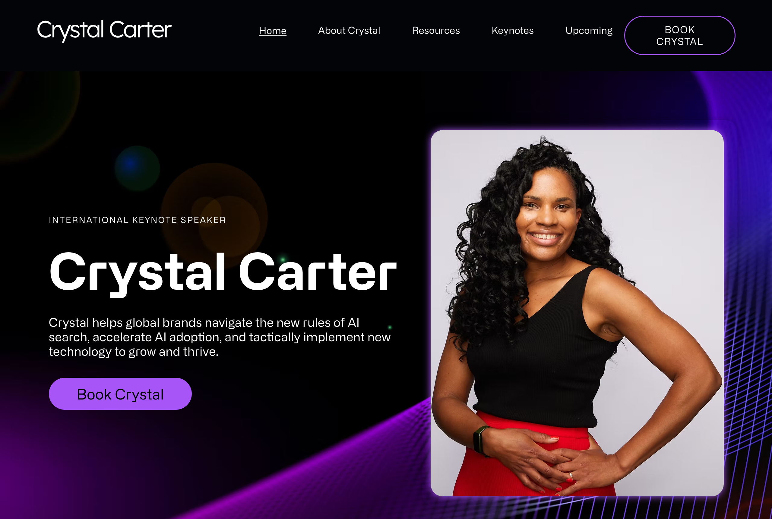 Crystal Carter's site crystalcarter.ai — Head of AI Search & SEO Communications, Wix · AI-friendly content — source: crystalcarter.ai