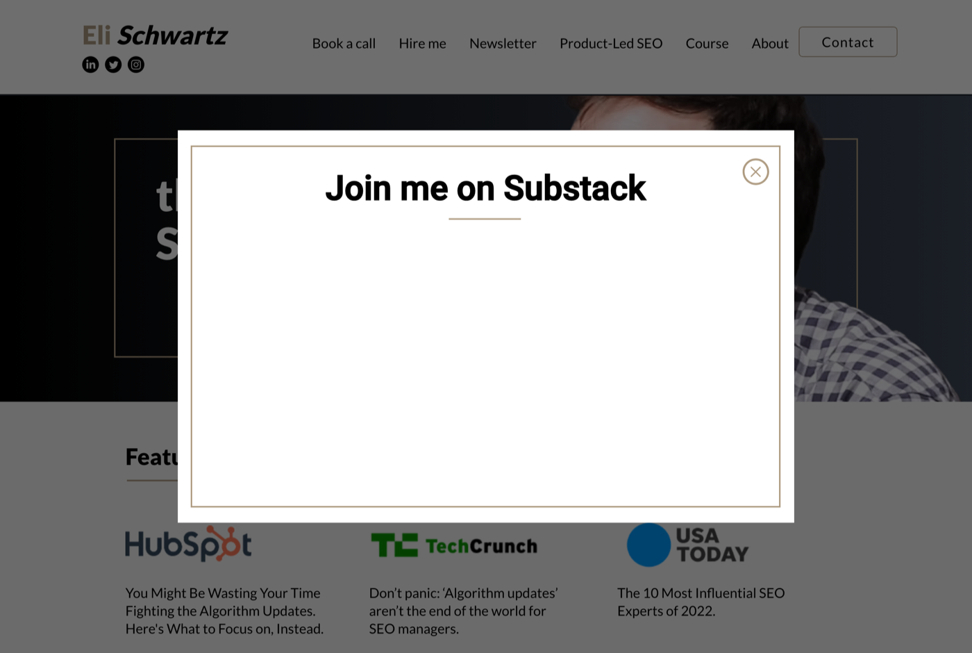 Eli Schwartz 的官网 elischwartz.co 截图——SEO/AEO 顾问 · 《Product-Led SEO》作者——来源：elischwartz.co