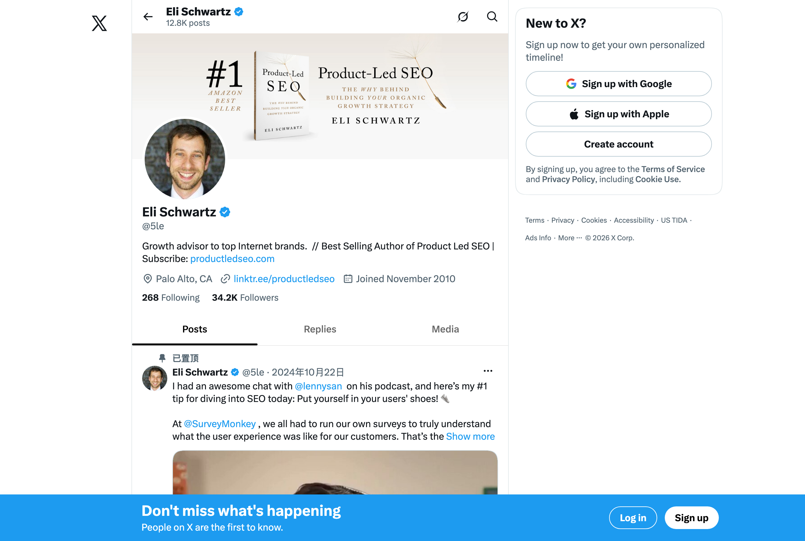 Eli Schwartz's X profile @5le — GEO/AEO expert followed in GEOly's Expert Watch — source: x.com
