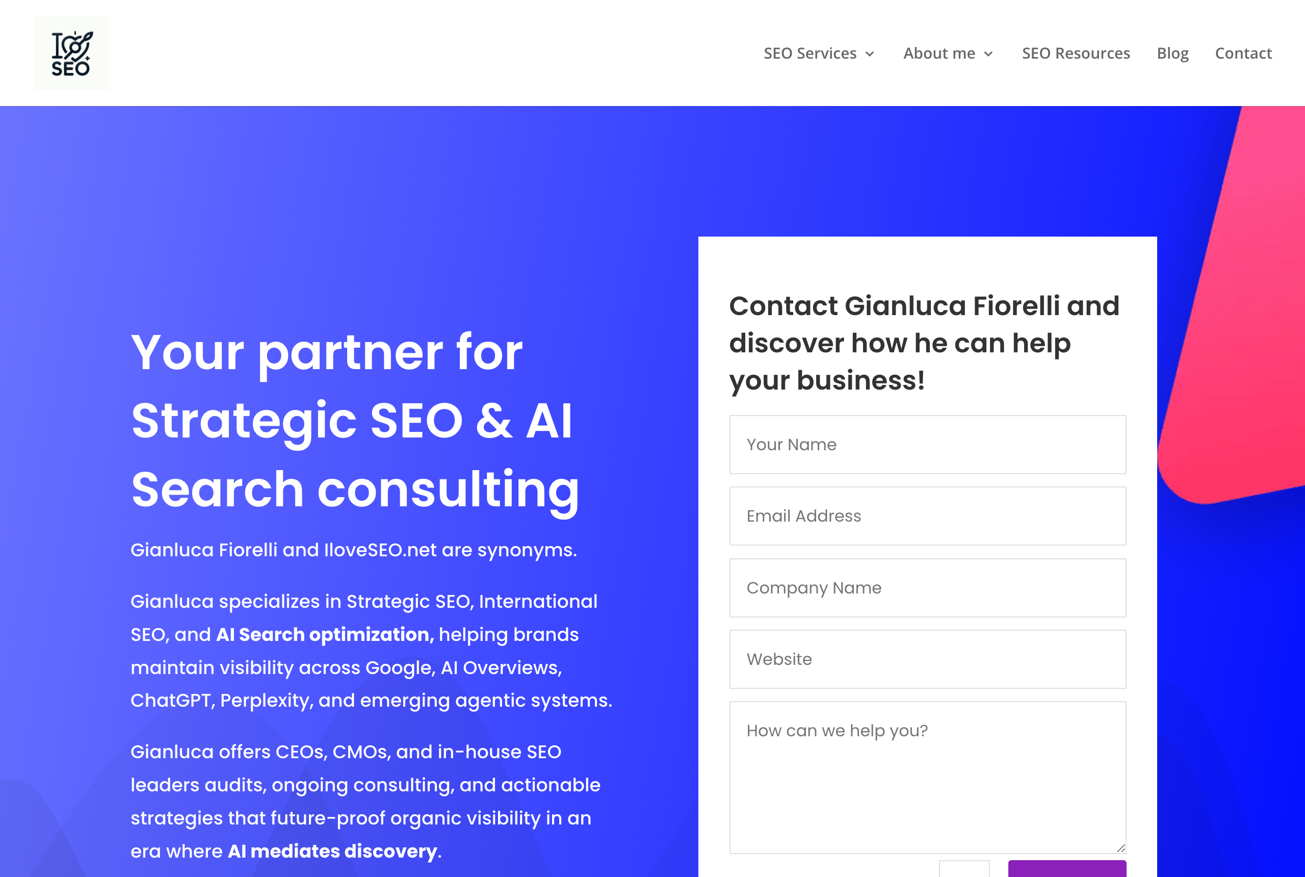 Gianluca Fiorelli's site iloveseo.net — Founder, ILoveSEO · Strategic SEO Consultant — source: iloveseo.net