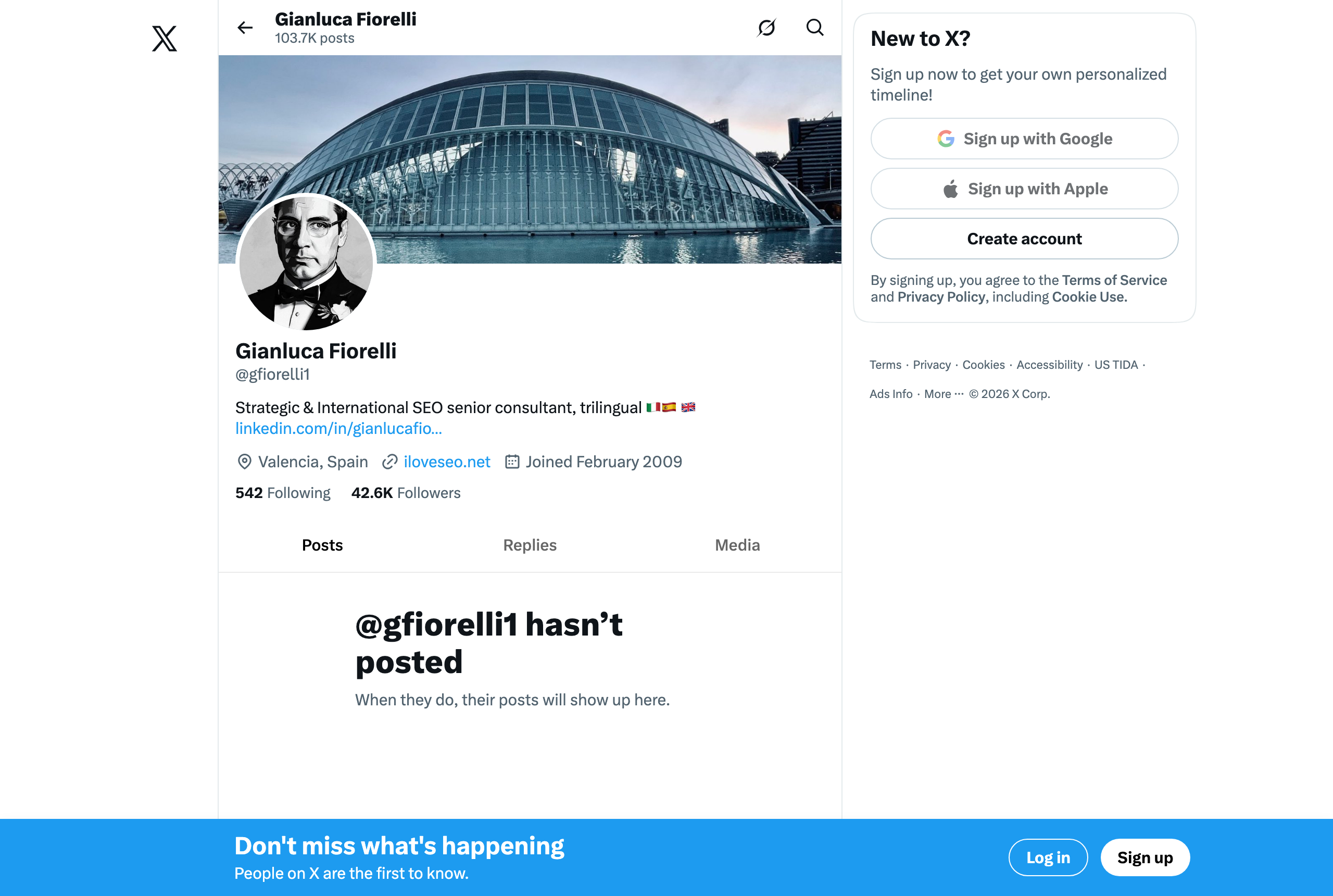 Gianluca Fiorelli's X profile @gfiorelli1 — GEO/AEO expert followed in GEOly's Expert Watch — source: x.com