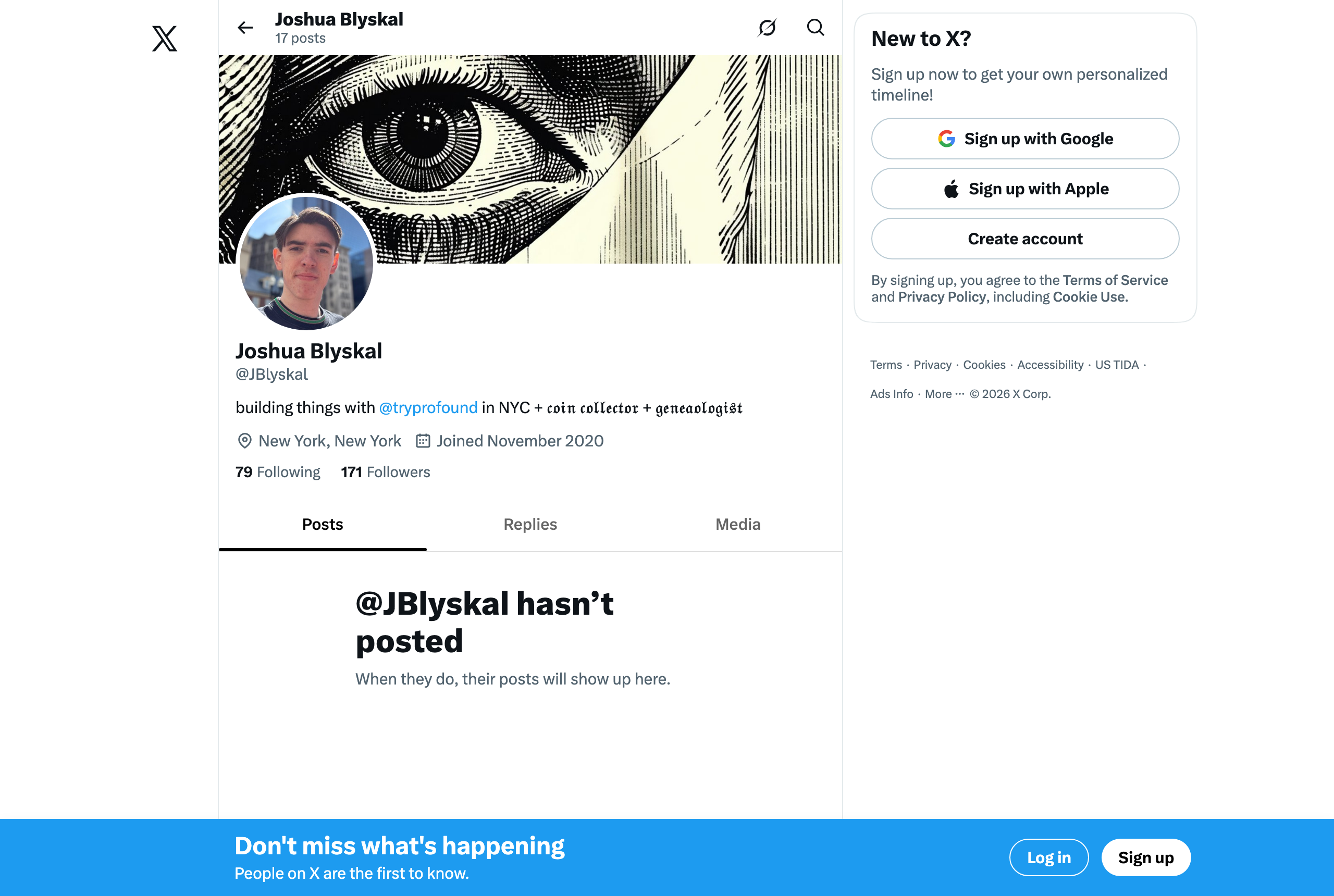 Josh Blyskal's X profile @JBlyskal — GEO/AEO expert followed in GEOly's Expert Watch — source: x.com