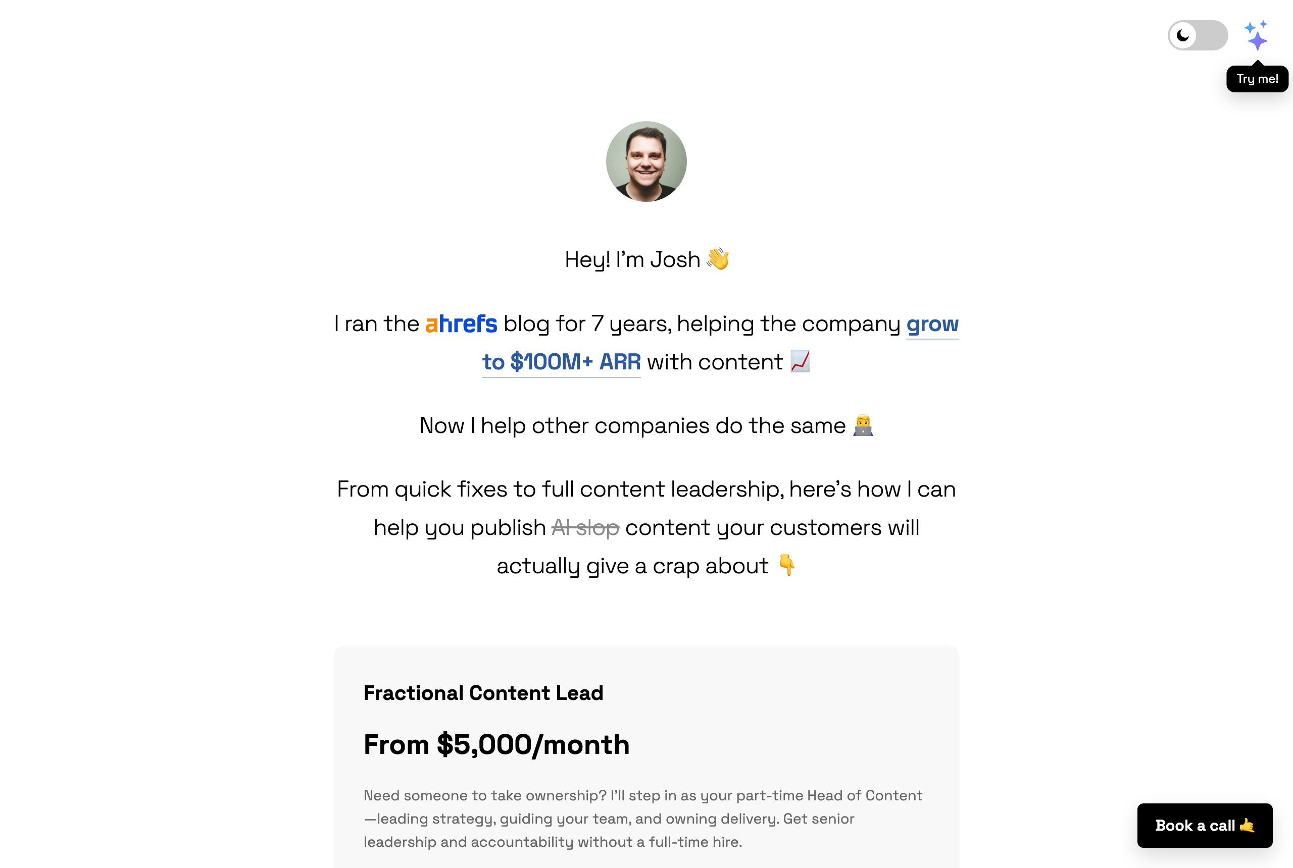Joshua Hardwick's site joshy.digital — Head of Content, Ahrefs · SEO education — source: joshy.digital