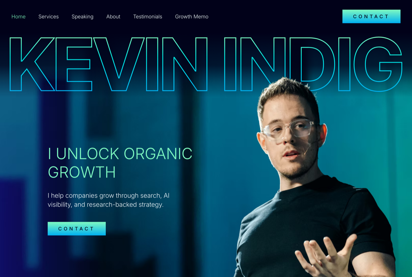 Kevin Indig 的官网 kevin-indig.com 截图——Growth Memo 主理人 · 增长顾问——来源：kevin-indig.com