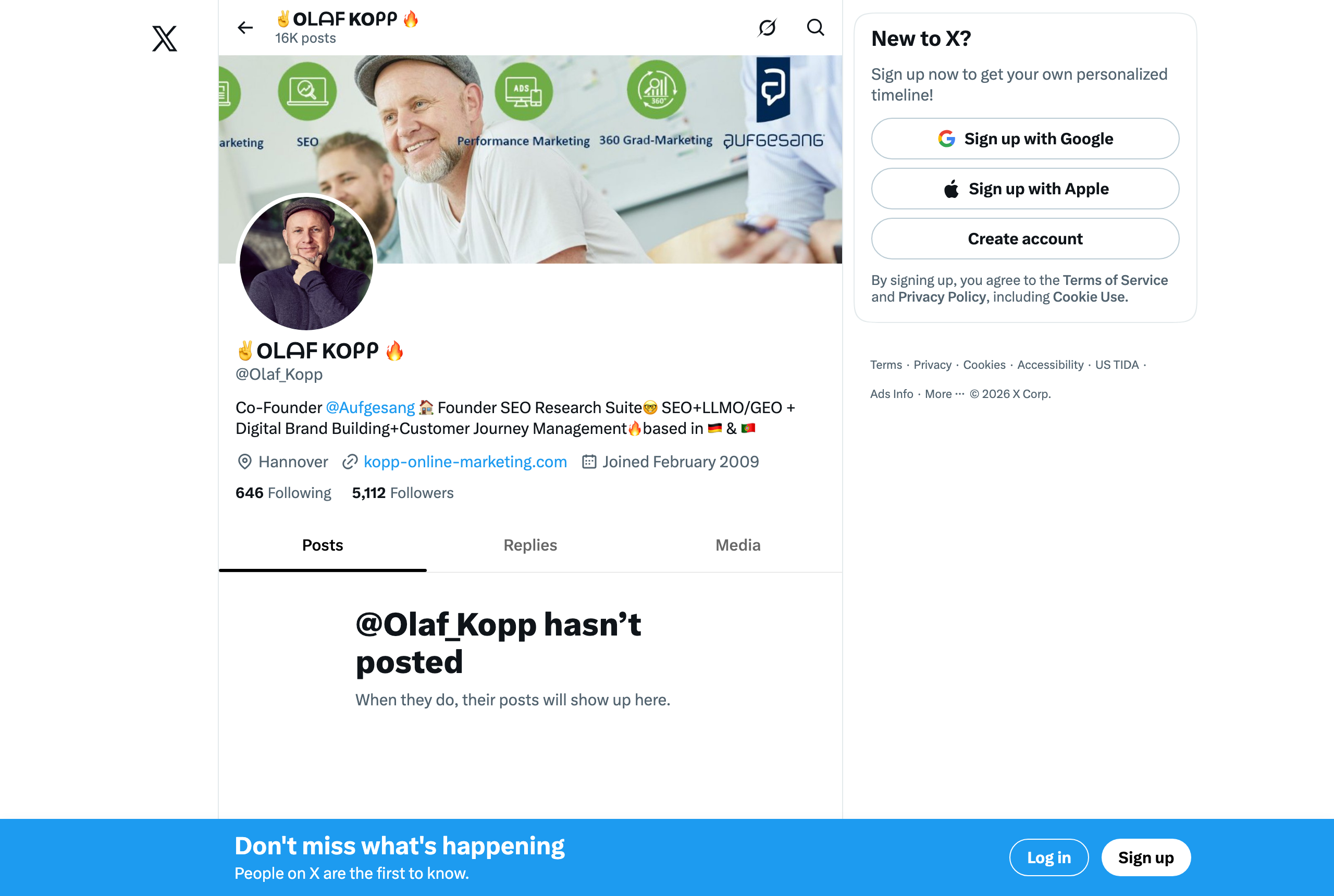 Olaf Kopp's X profile @Olaf_Kopp — GEO/AEO expert followed in GEOly's Expert Watch — source: x.com