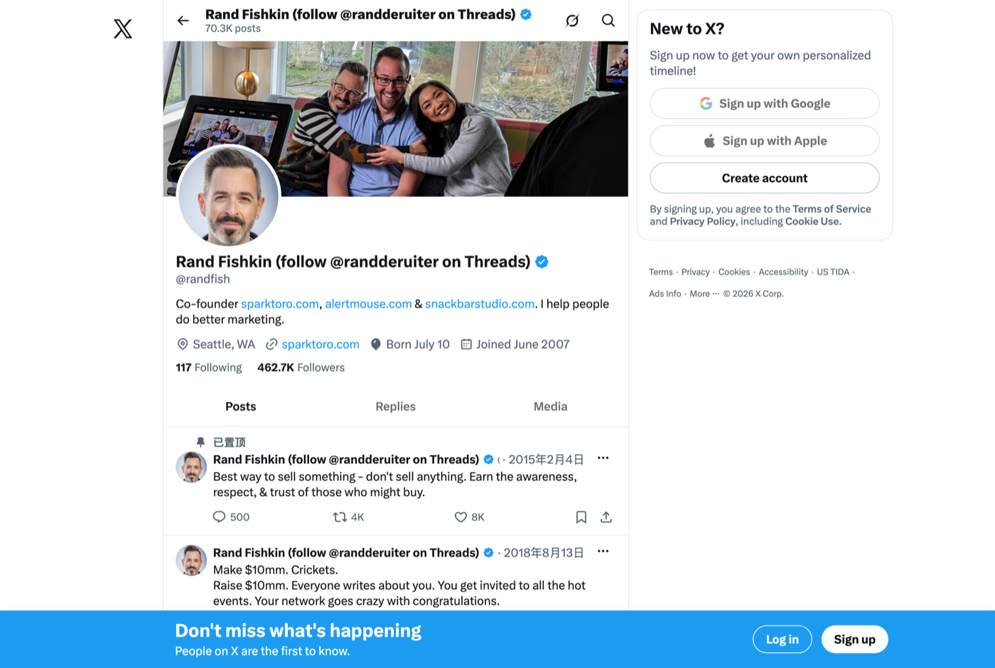 Rand Fishkin 的 X 主页 @randfish——GEOly 专家观察收录的 GEO/AEO 专家——来源:x.com