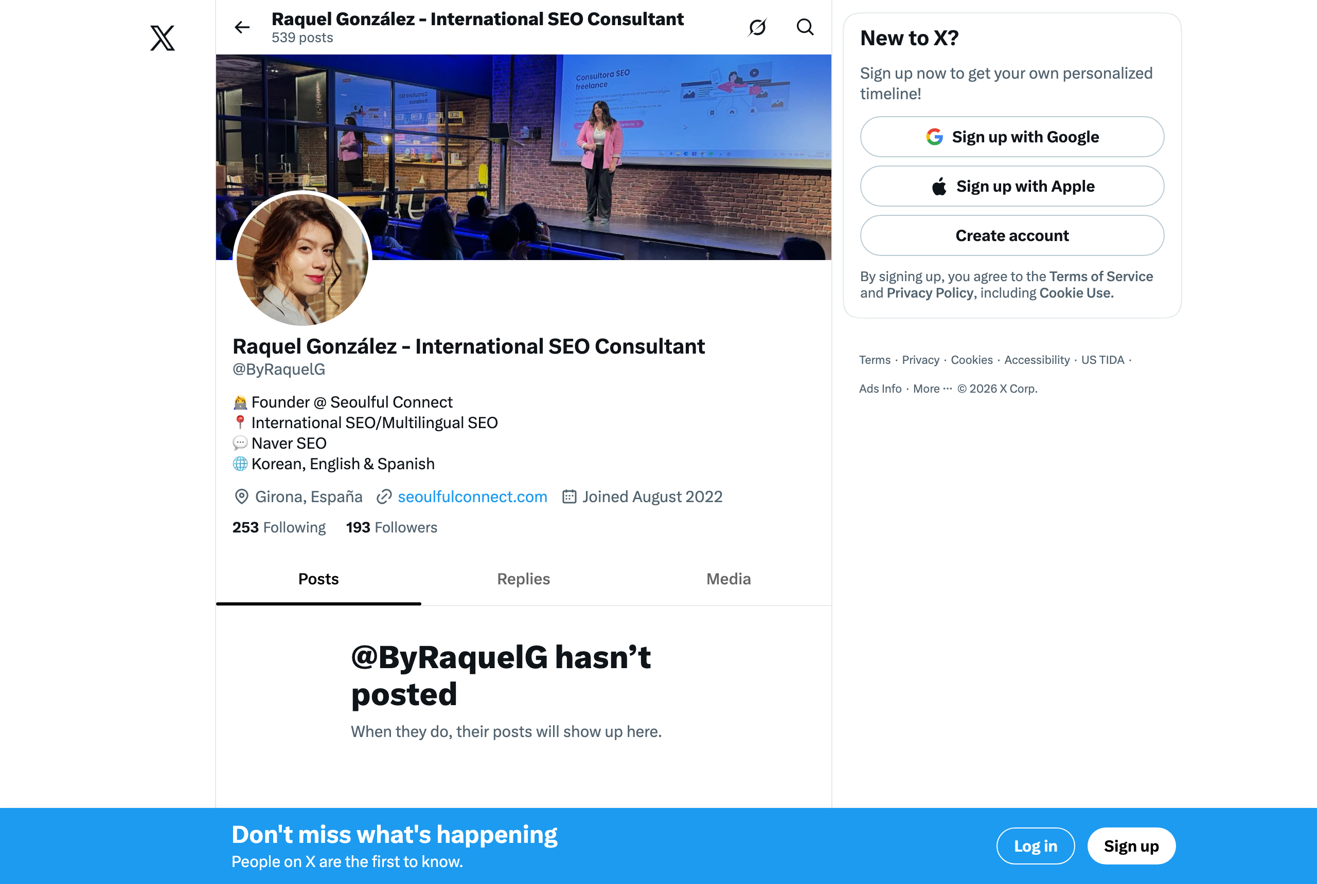 Raquel Gonzalez Exposito's X profile @ByRaquelG — GEO/AEO expert followed in GEOly's Expert Watch — source: x.com