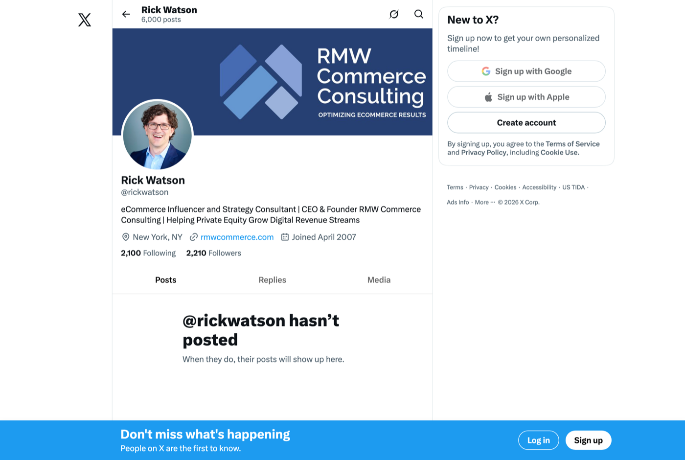 Rick Watson 的 X 主页 @rickwatson——GEOly 专家观察收录的 GEO/AEO 专家——来源：x.com