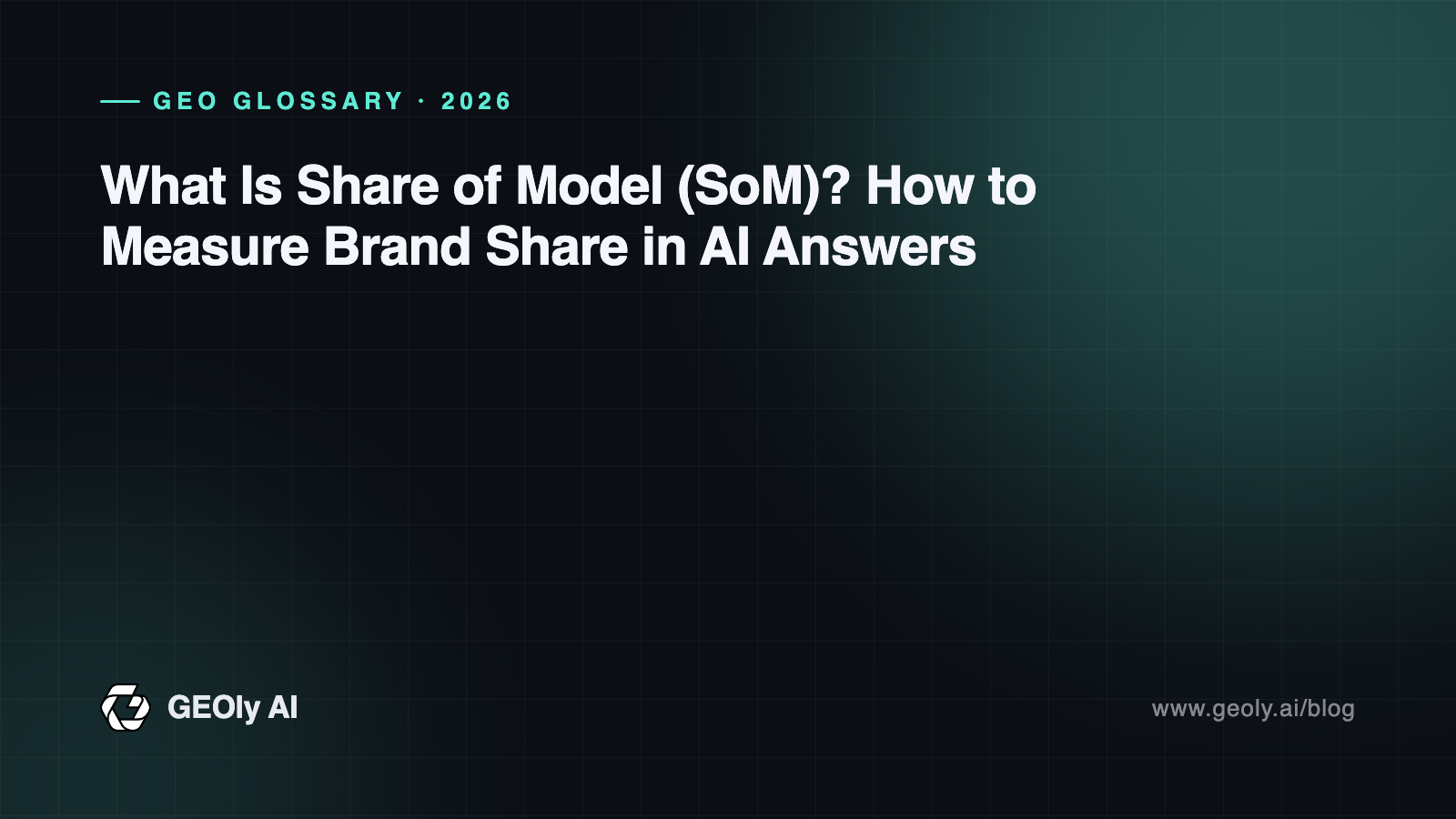 What Is Share of Model (SoM)? How to Measure Brand Share in AI Answers — GEOly AI glossary cover What Is Share of Model (SoM)? How to Measure Brand Share in AI Answers — GEOly AI glossary cover