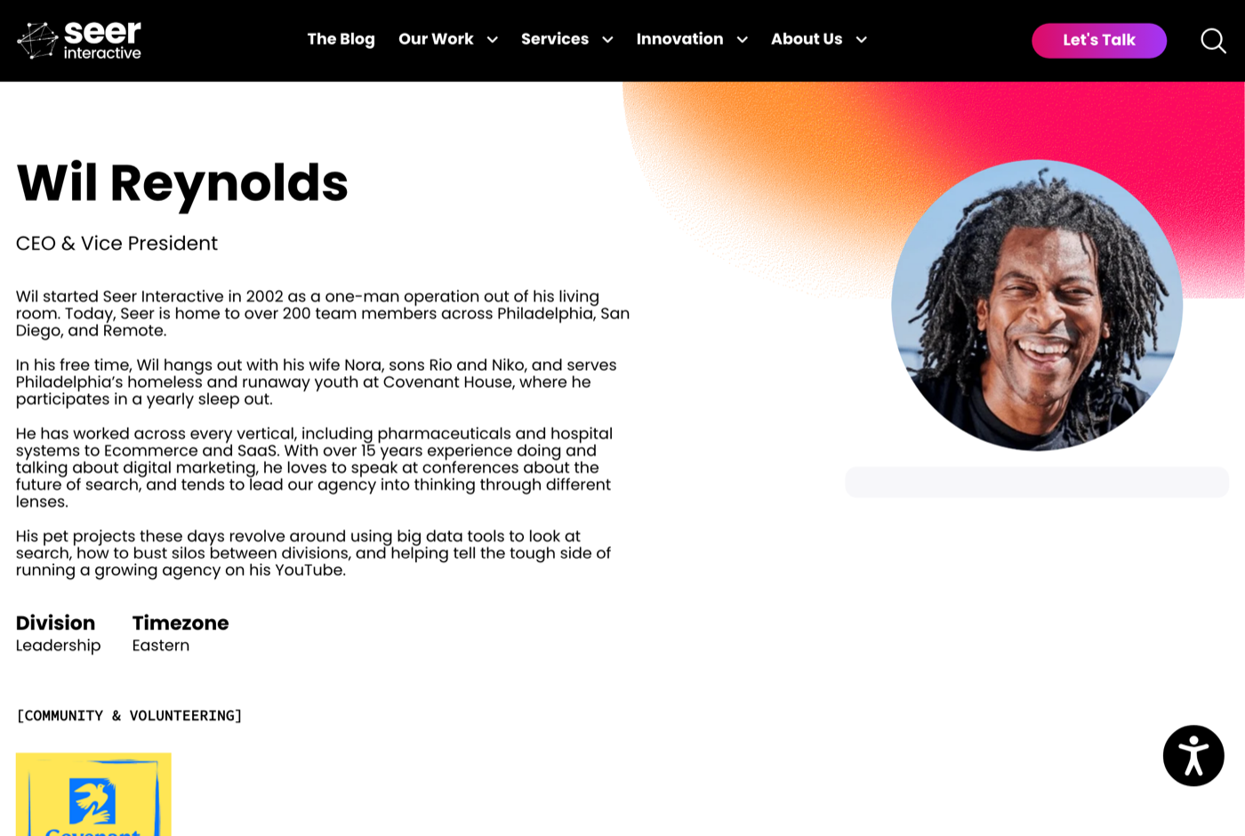 Wil Reynolds 的官网 seerinteractive.com 截图——Seer Interactive 创始人 · 搜索策略——来源:seerinteractive.com